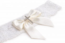 Soft Ivory Baby Headband w/ Bow & Cross